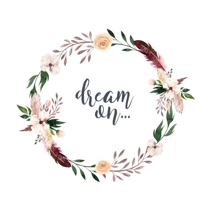 Poster Hand tekening geïsoleerde boho waterverf bloemen illustratie met bladeren, takken, bloemen. Boheemse groene kunst in vintage stijl. Elementen voor trouwkaart.