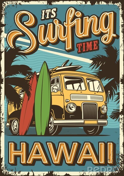 Poster Hawaïaans voertuig in retrostijl
