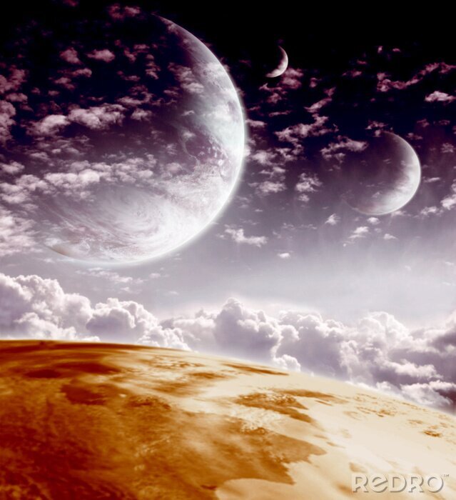 Poster Heelal, wolken en planeten