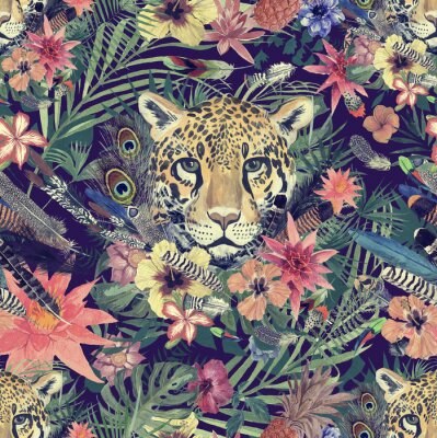 Poster Heldere jungle en luipaard