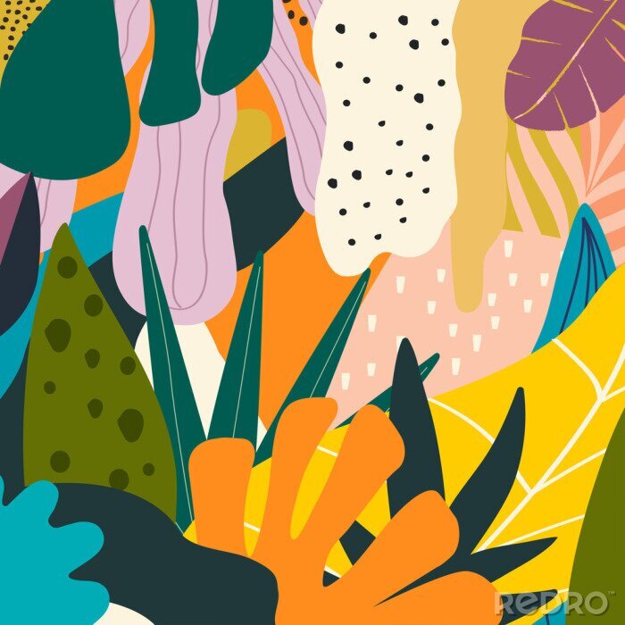 Poster Heldere kleurrijke jungle bladeren