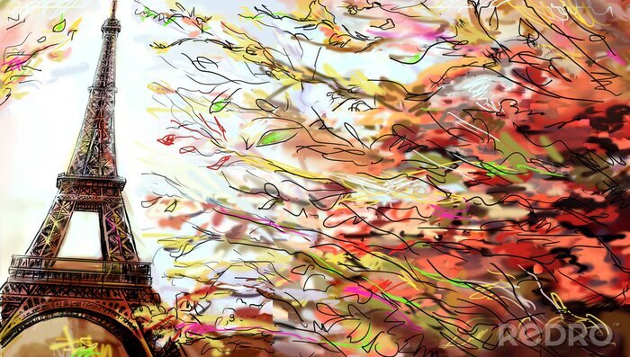 Poster Herfst aquarel van Parijs