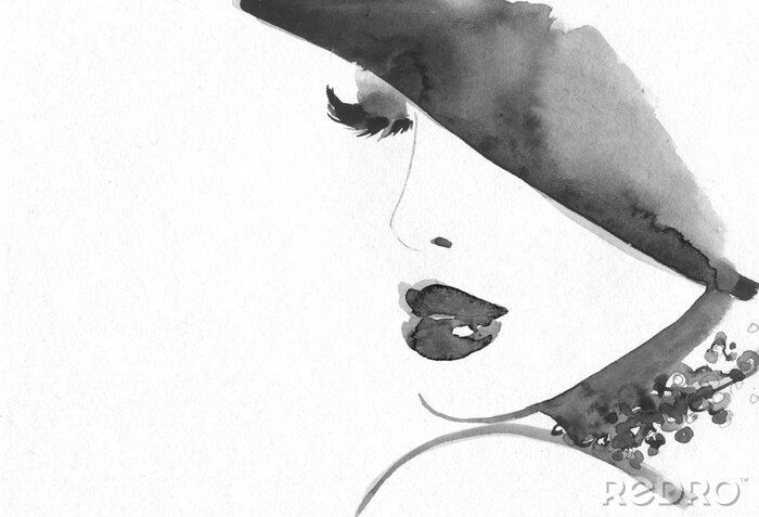 Poster Het gezicht van een dame in een hoed