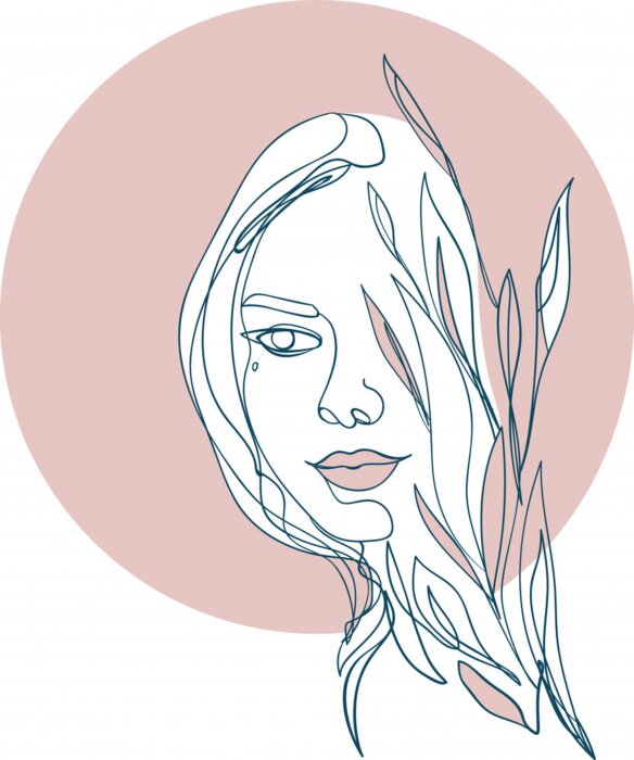 Poster Het gezicht van een vrouw verscholen achter de takken