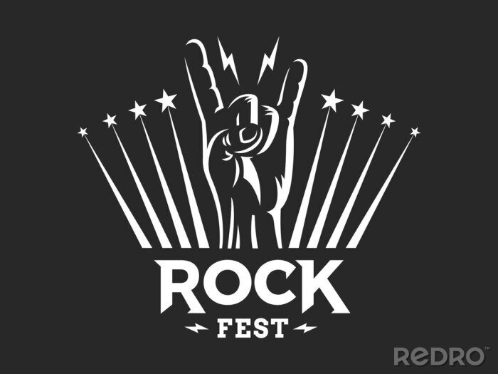Poster Het tekengebaar van de rots voor muziekfestival - embleem, illustratie op een donkere achtergrond