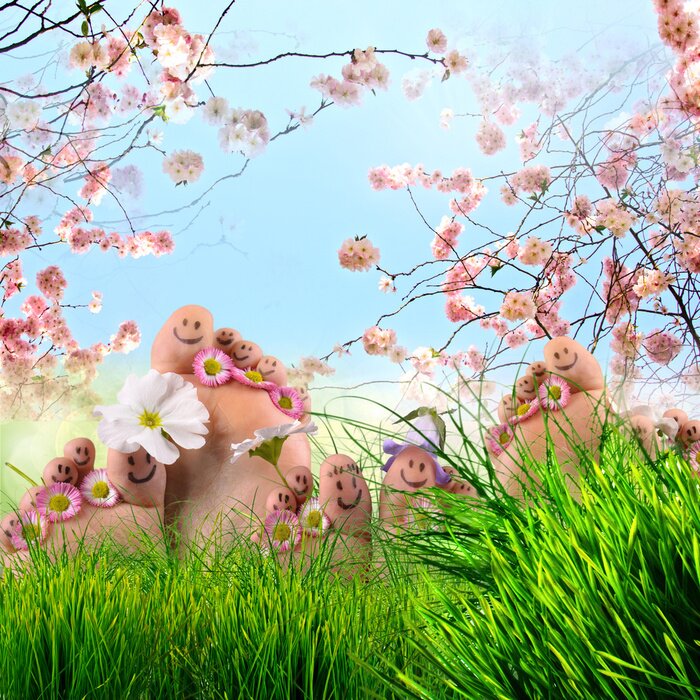 Poster Het thema van de lentenatuur rond de voeten