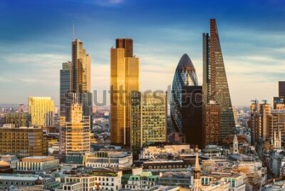 Poster Het zakendistrict van Londen op een heldere dag.