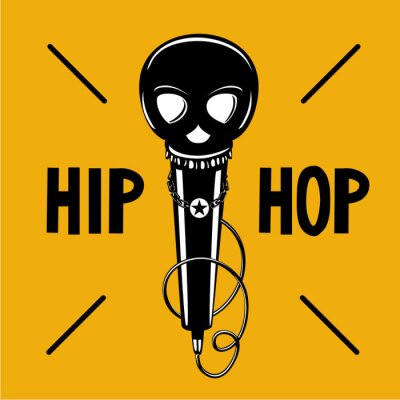 Poster Hip-hop party poster met microfoon en schedel. Rap illustratie met zwarte kop. Vector teken.