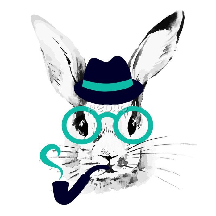 Poster Hipster konijn met pijp