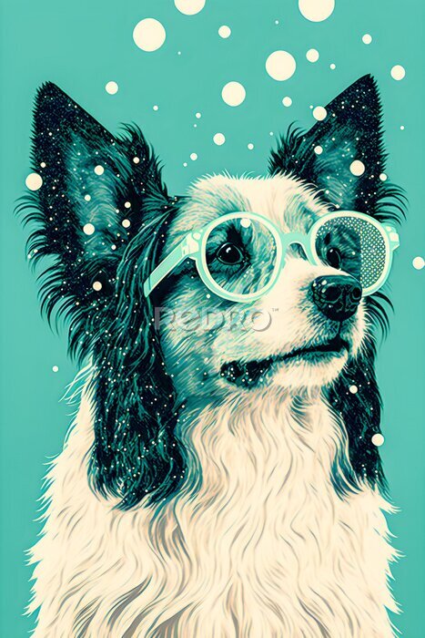 Poster Hond met bril op een groene achtergrond