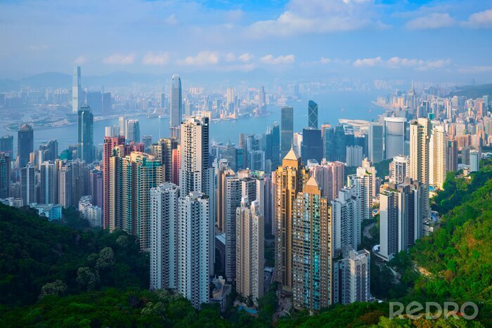 Poster Hong Kong skyline en wolkenkrabbers