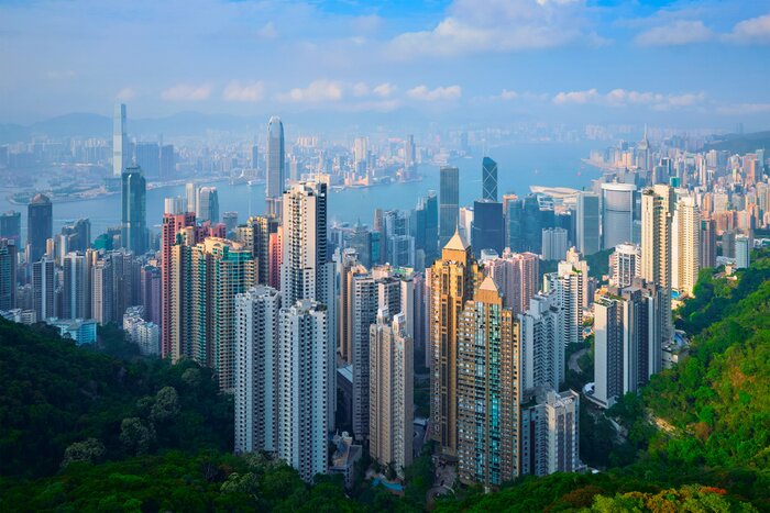 Poster Hong Kong skyline en wolkenkrabbers