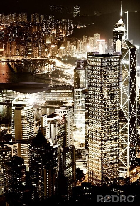 Poster Hongkong de stad 's nachts