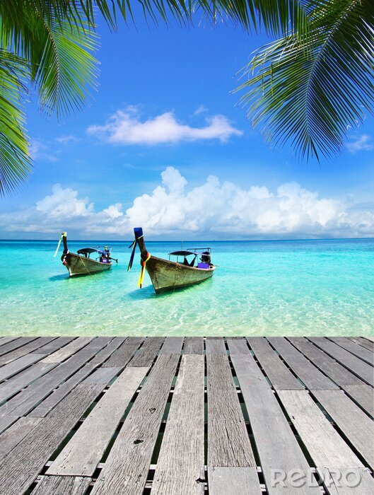 Poster Houten boot pier en tropische zee