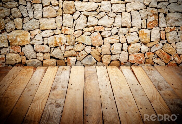 Poster Houten planken tegen een muur
