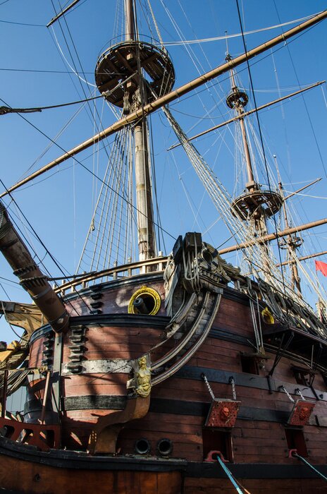 Poster Houten schip op zee