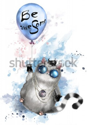 Poster Huisdier kat in aquarel