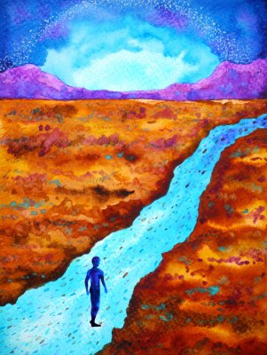 Poster human walking abstract mind spiritual way watercolor painting art illustration design hand drawing