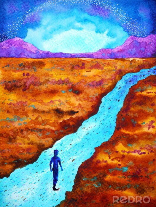 Poster human walking abstract mind spiritual way watercolor painting art illustration design hand drawing