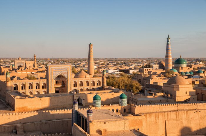 Poster Ichan Kala bij zonsondergang. Khiva