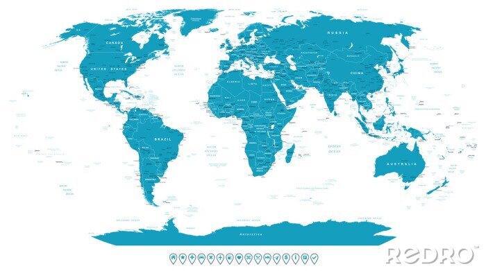 Poster Illustratie met blauwe wereldkaart