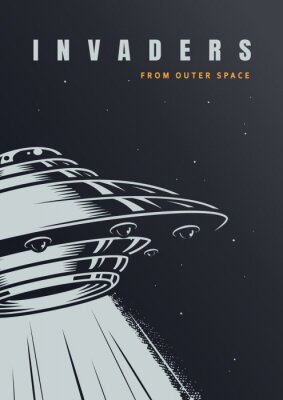 Poster Illustratie met een ruimteschip