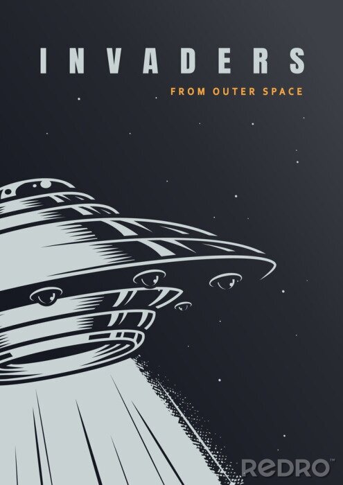 Poster Illustratie met een ruimteschip