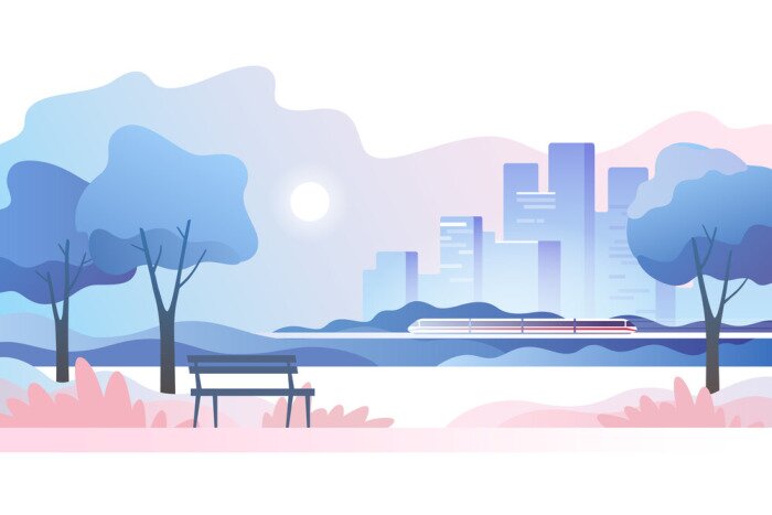 Poster Illustratie met een stadspanorama