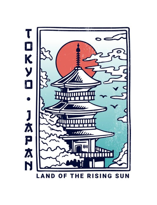 Poster Illustratie met een tempel