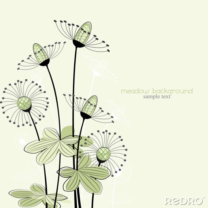 Poster Illustratie met groene bloemen
