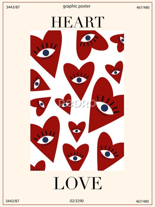 Poster Illustratie met hartjes