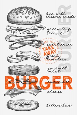 Poster Illustratie van burgeringrediënten