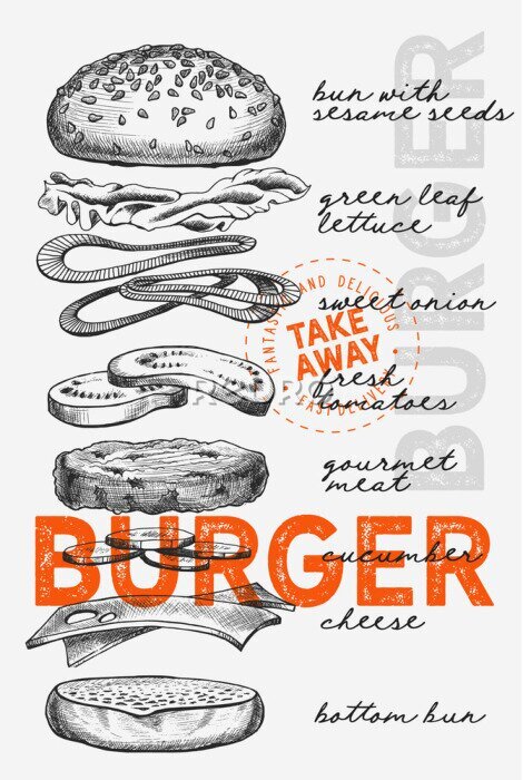 Poster Illustratie van burgeringrediënten