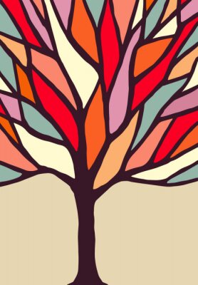 Illustratie van een boom in de vorm van een kleurrijke mozaïek