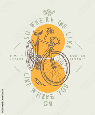 Poster Illustratie van een fiets met gele details