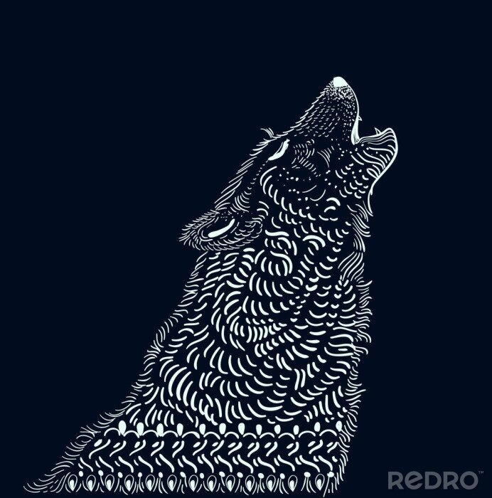 Poster Illustratie van een huilende wolf