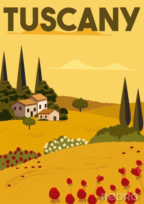 Poster Illustratie van Toscane in de herfst