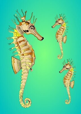 Poster Illustratie van zeepaardjes in de oceaan