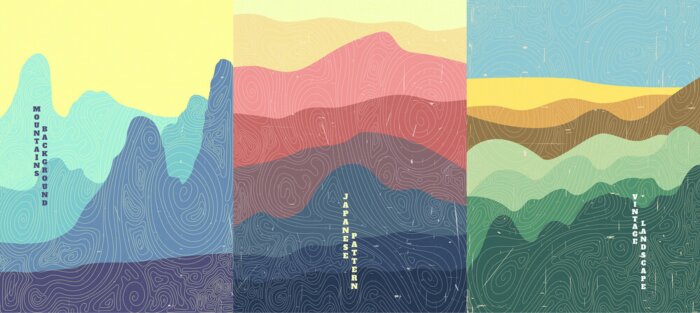 Poster Illustraties met bergpanorama's