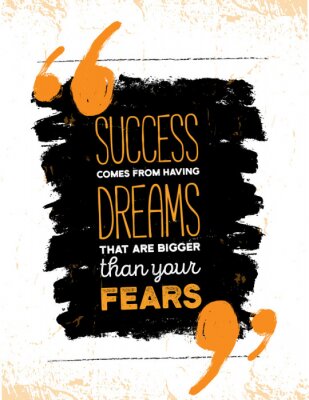 Inspirerende motivatiecitaat over angst en succes. Vector typografie poster en t-shirt design, office decor. Noodlijdende achtergrond