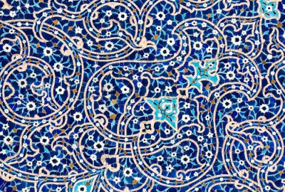 Iraans motief in blauwe tinten