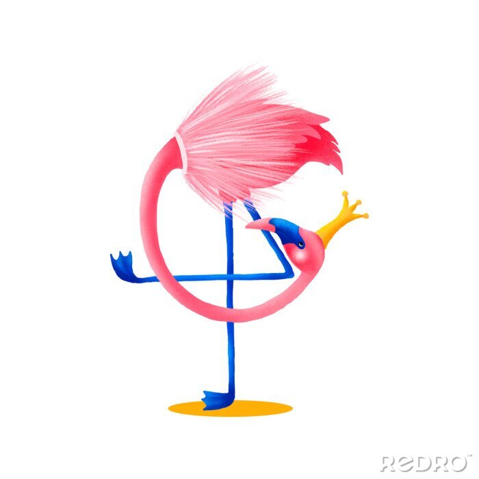 Poster Isolated pink flamingo. Cute vector