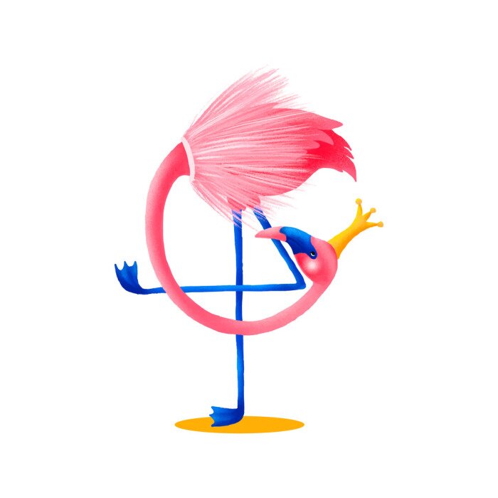 Poster Isolated pink flamingo. Cute vector