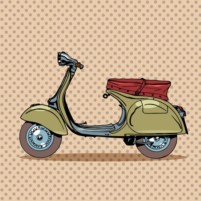 Poster Italiaanse Vespa scooter op een achtergrond met stippen