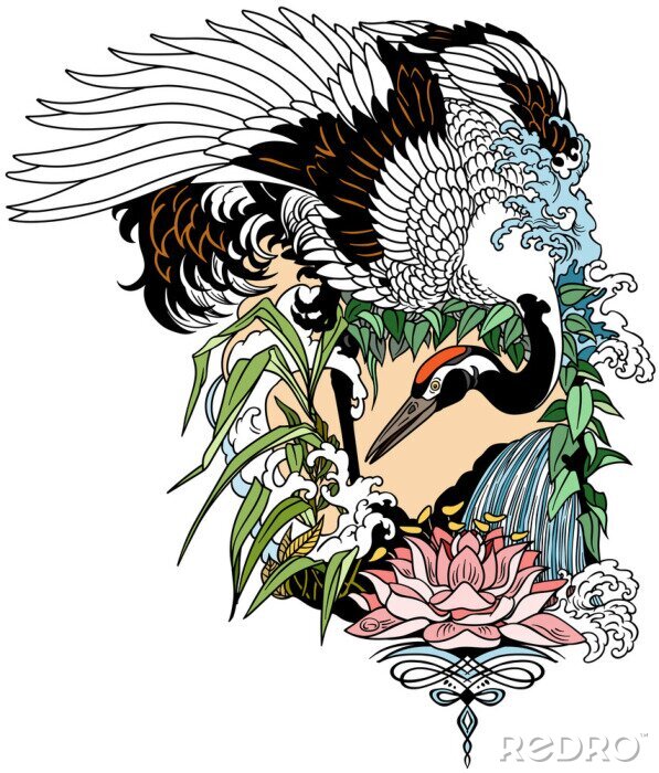 Poster Japanse vogel en natuur