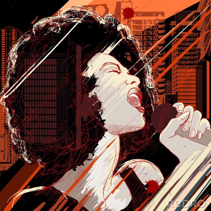 Poster jazz-zangeres op grunge achtergrond