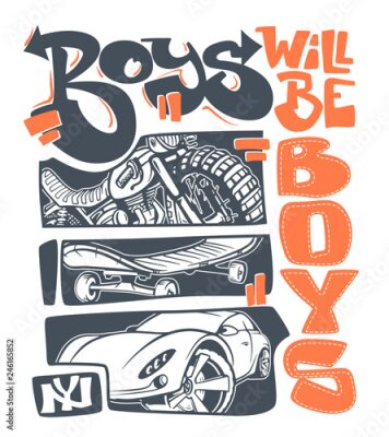 Poster Jongensachtige illustratie met auto's