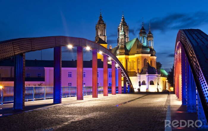 Poster Jordaanbrug in Poznań 's nachts