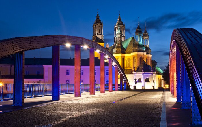 Poster Jordaanbrug in Poznań 's nachts