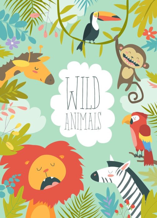 Poster Jungle en dieren in een sprookjesachtige illustratie